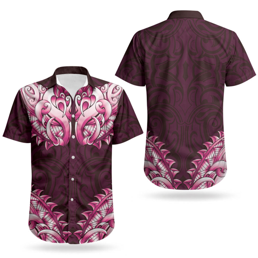 New Zealand Ta Moko Couples Matching Puletasi and Hawaiian Shirt Aotearoa Maori Chest Tattoo Pink