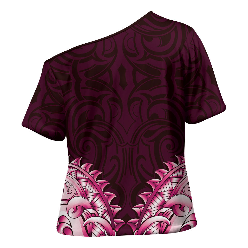 New Zealand Ta Moko Cross Shoulder Shirt Aotearoa Maori Chest Tattoo Pink
