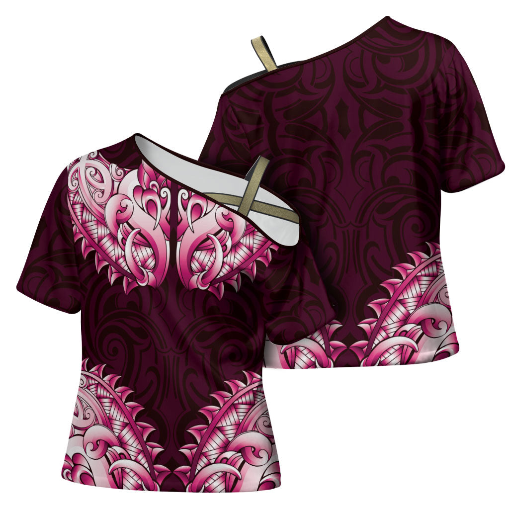 New Zealand Ta Moko Cross Shoulder Shirt Aotearoa Maori Chest Tattoo Pink