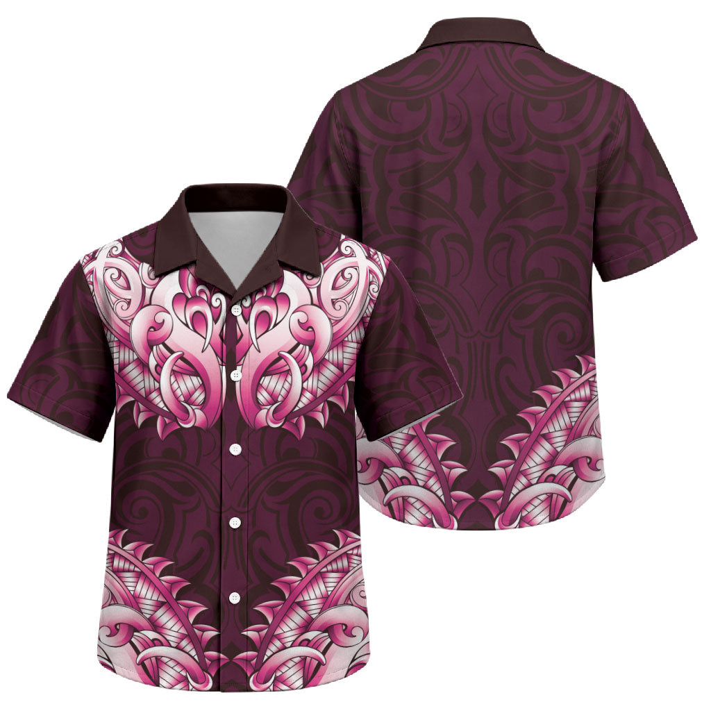 New Zealand Ta Moko Family Matching Off Shoulder Maxi Dress and Hawaiian Shirt Aotearoa Maori Chest Tattoo Pink