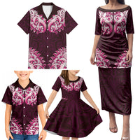 New Zealand Ta Moko Family Matching Puletasi and Hawaiian Shirt Aotearoa Maori Chest Tattoo Pink