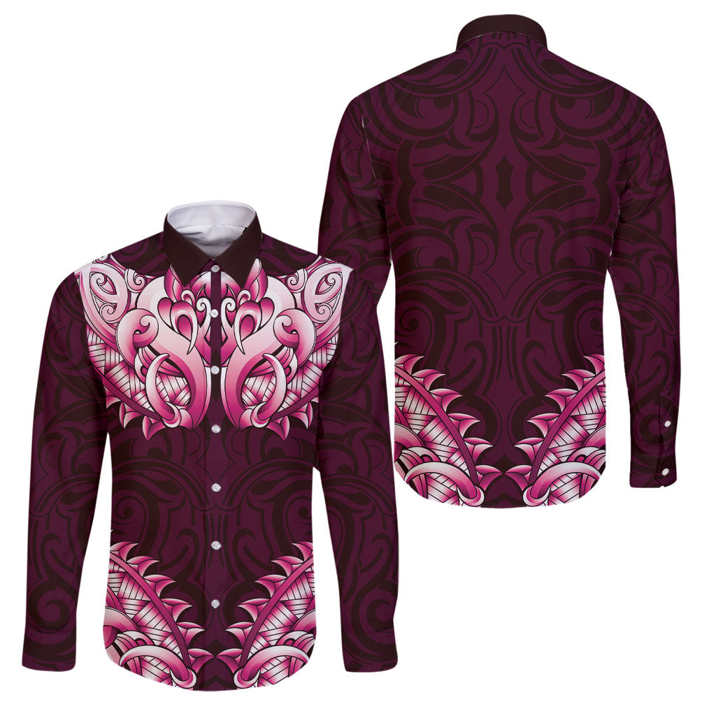 New Zealand Ta Moko Family Matching Puletasi and Hawaiian Shirt Aotearoa Maori Chest Tattoo Pink