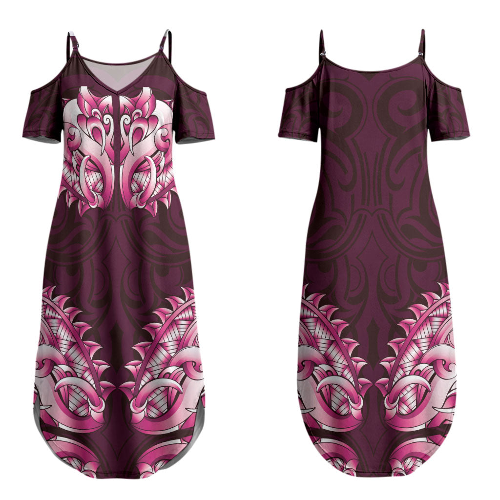 New Zealand Ta Moko Family Matching Summer Maxi Dress and Hawaiian Shirt Aotearoa Maori Chest Tattoo Pink