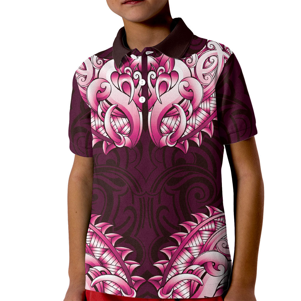 New Zealand Ta Moko Kid Polo Shirt Aotearoa Maori Chest Tattoo Pink