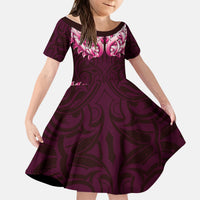 New Zealand Ta Moko Kid Short Sleeve Dress Aotearoa Maori Chest Tattoo Pink