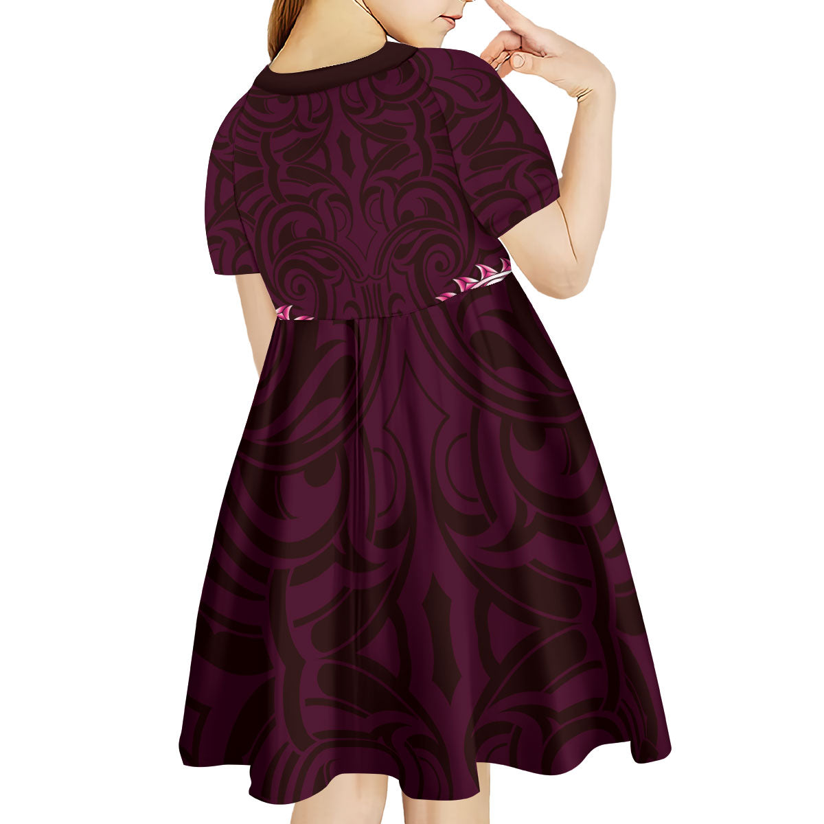 New Zealand Ta Moko Kid Short Sleeve Dress Aotearoa Maori Chest Tattoo Pink