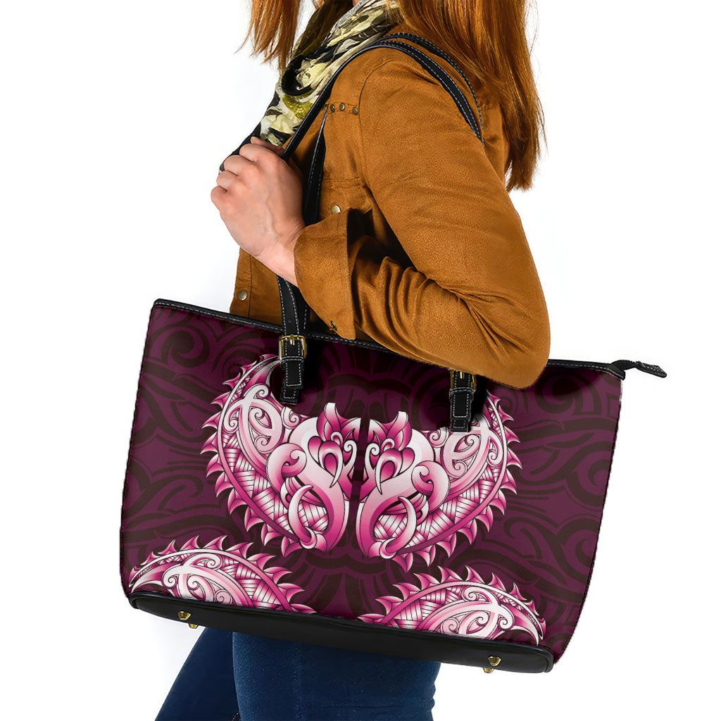New Zealand Ta Moko Leather Tote Bag Aotearoa Maori Chest Tattoo Pink