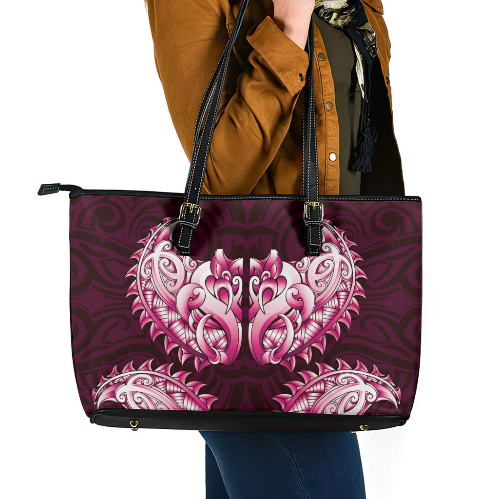 New Zealand Ta Moko Leather Tote Bag Aotearoa Maori Chest Tattoo Pink