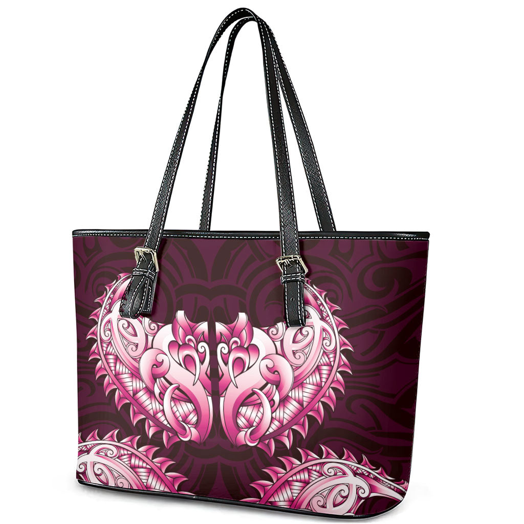 New Zealand Ta Moko Leather Tote Bag Aotearoa Maori Chest Tattoo Pink