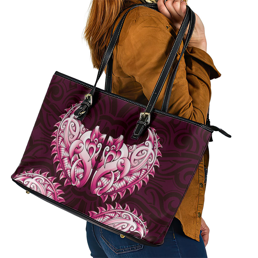 New Zealand Ta Moko Leather Tote Bag Aotearoa Maori Chest Tattoo Pink