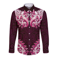 New Zealand Ta Moko Long Sleeve Button Shirt Aotearoa Maori Chest Tattoo Pink