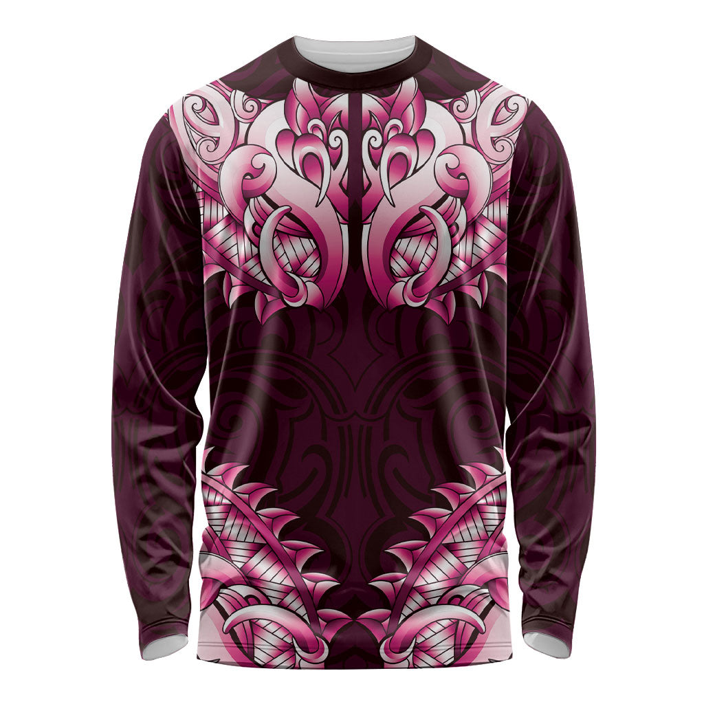 New Zealand Ta Moko Long Sleeve Shirt Aotearoa Maori Chest Tattoo Pink LT14 Unisex Pink - Polynesian Pride