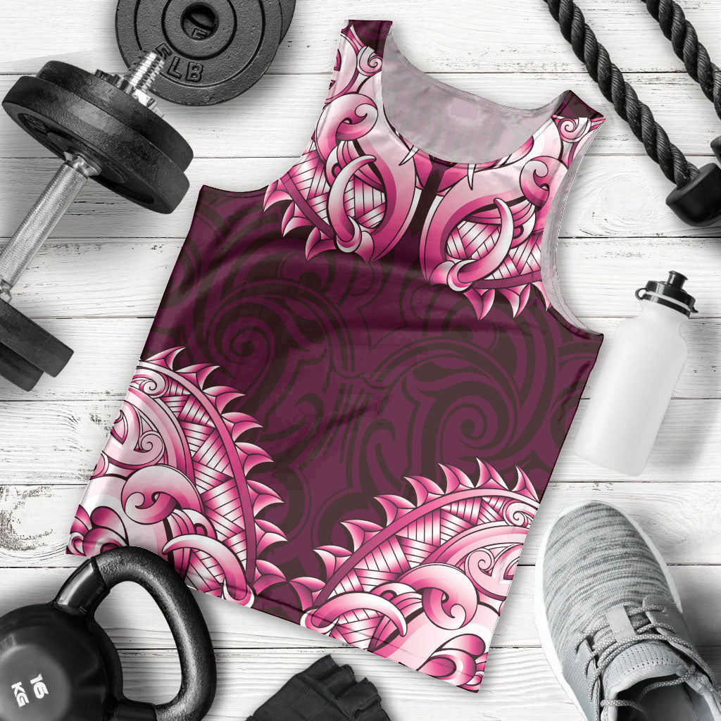 New Zealand Ta Moko Men Tank Top Aotearoa Maori Chest Tattoo Pink