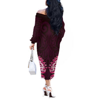 New Zealand Ta Moko Off The Shoulder Long Sleeve Dress Aotearoa Maori Chest Tattoo Pink