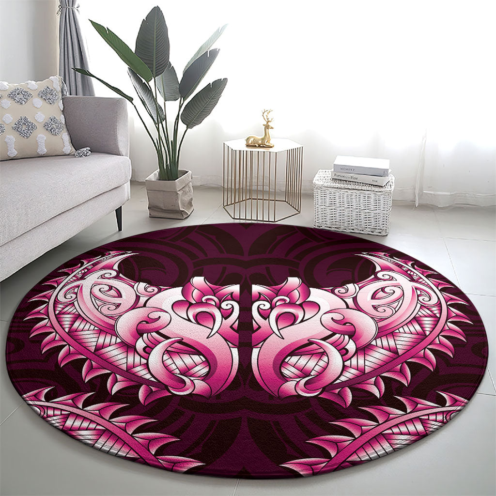 New Zealand Ta Moko Round Carpet Aotearoa Maori Chest Tattoo Pink