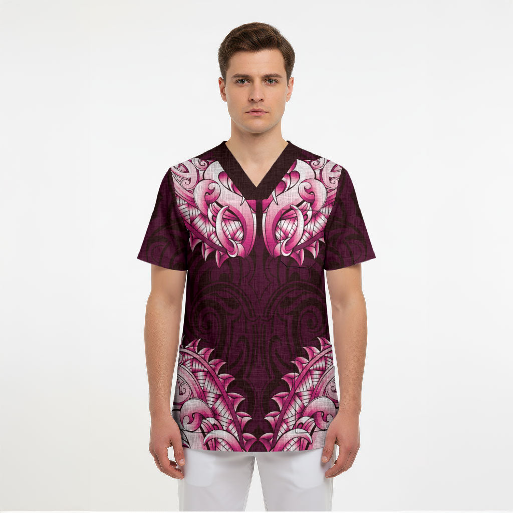 New Zealand Ta Moko Scrub Top Aotearoa Maori Chest Tattoo Pink