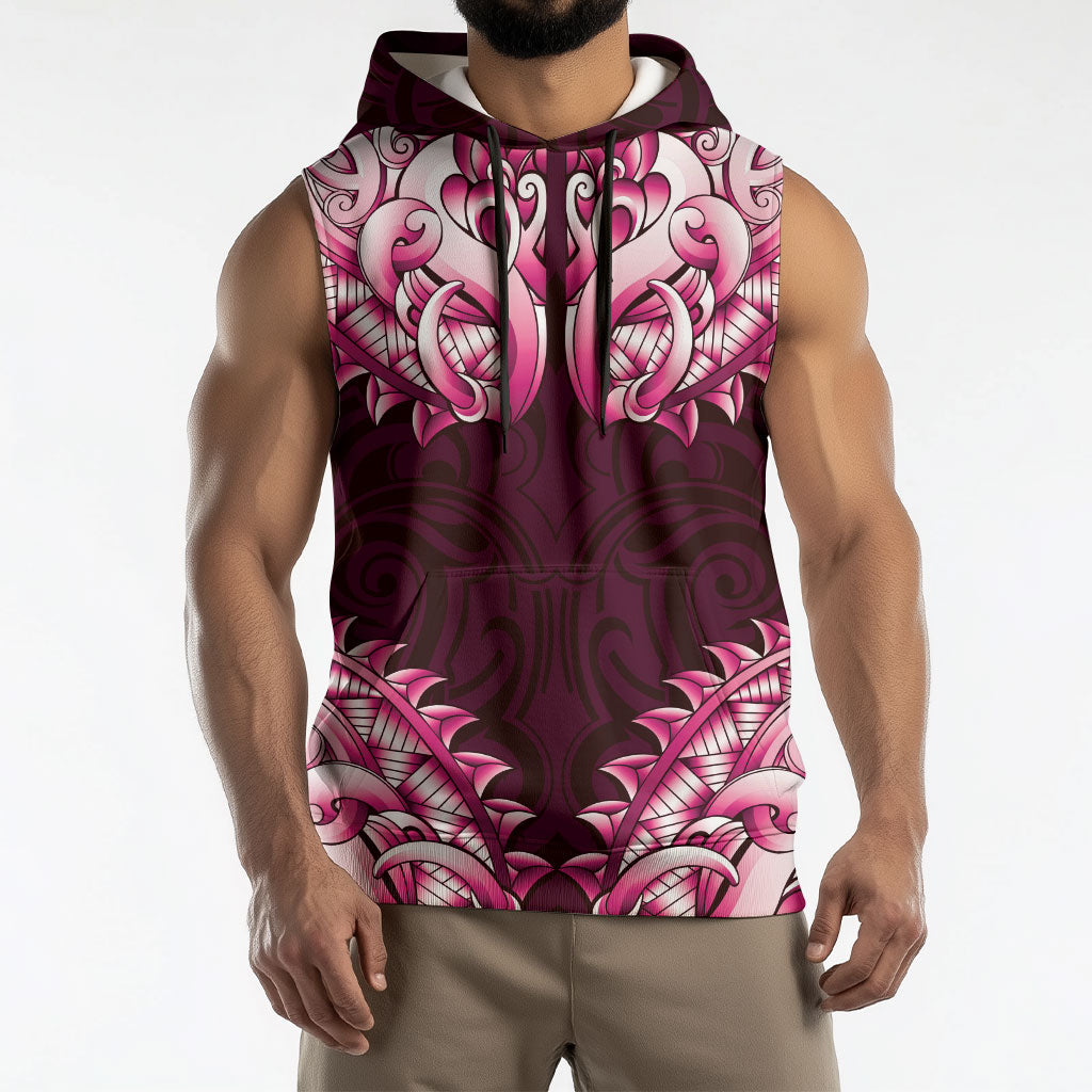 New Zealand Ta Moko Sleeveless Hoodie Aotearoa Maori Chest Tattoo Pink