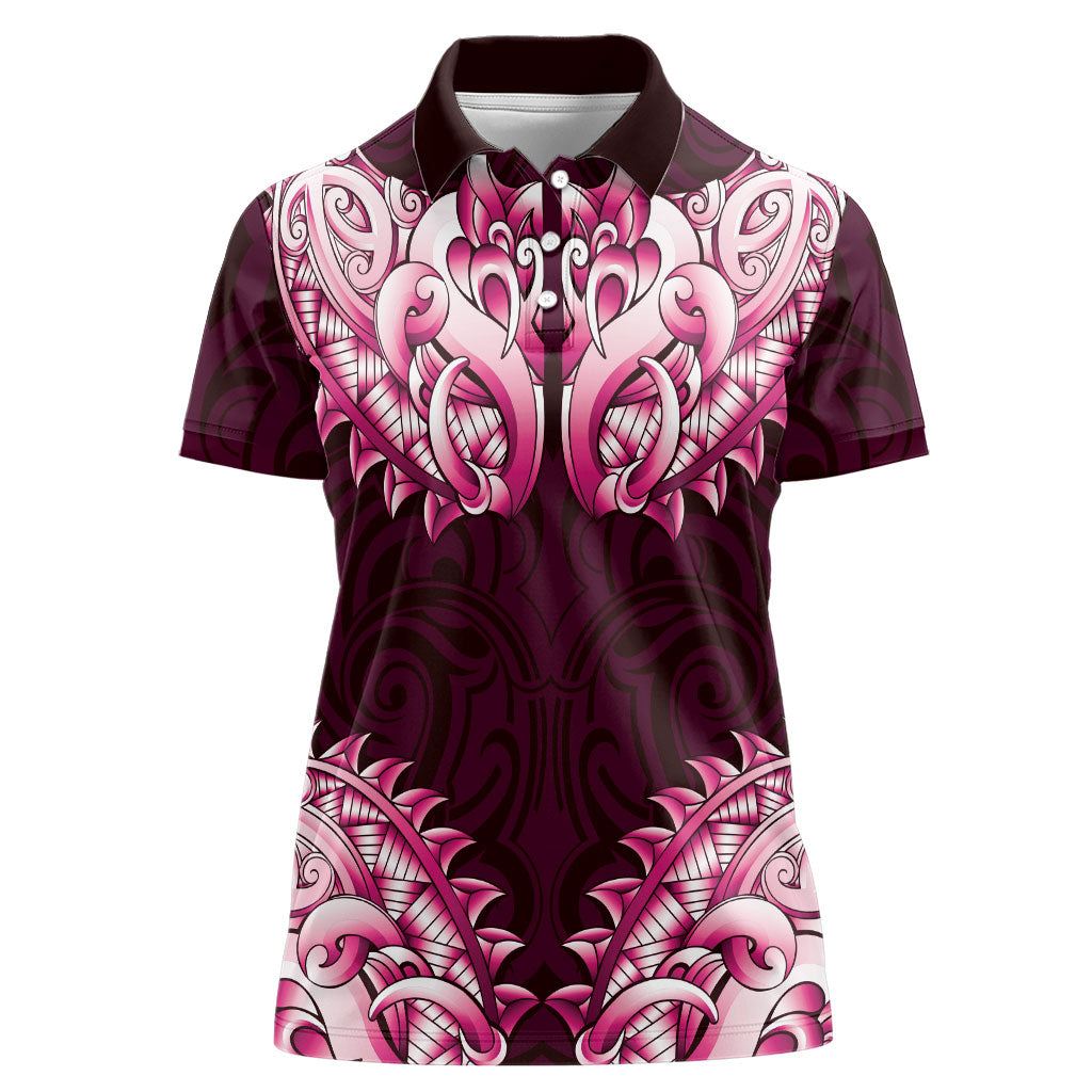 New Zealand Ta Moko Women Polo Shirt Aotearoa Maori Chest Tattoo Pink