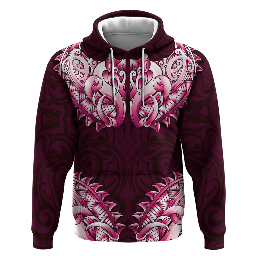 New Zealand Ta Moko Zip Hoodie Aotearoa Maori Chest Tattoo Pink