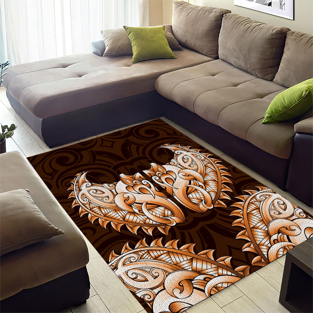 New Zealand Ta Moko Area Rug Aotearoa Maori Chest Tattoo Orange