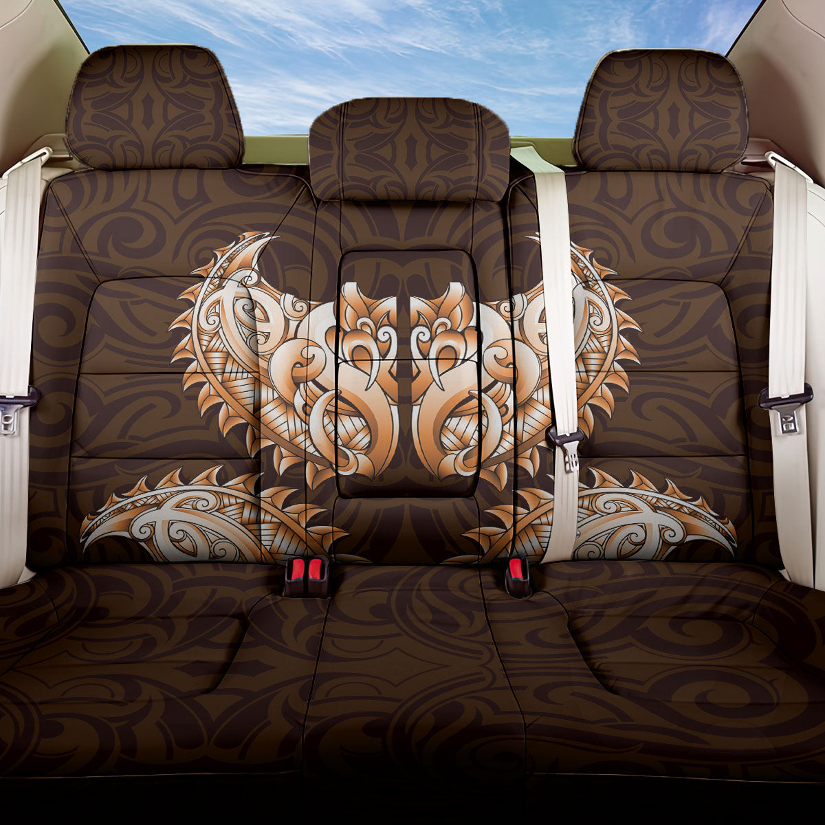 New Zealand Ta Moko Back Car Seat Cover Aotearoa Maori Chest Tattoo Orange