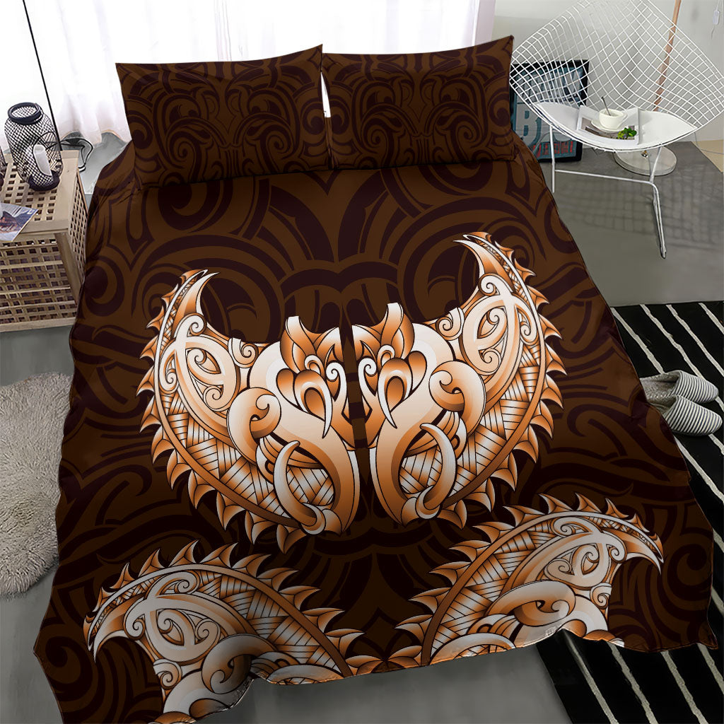 New Zealand Ta Moko Bedding Set Aotearoa Maori Chest Tattoo Orange