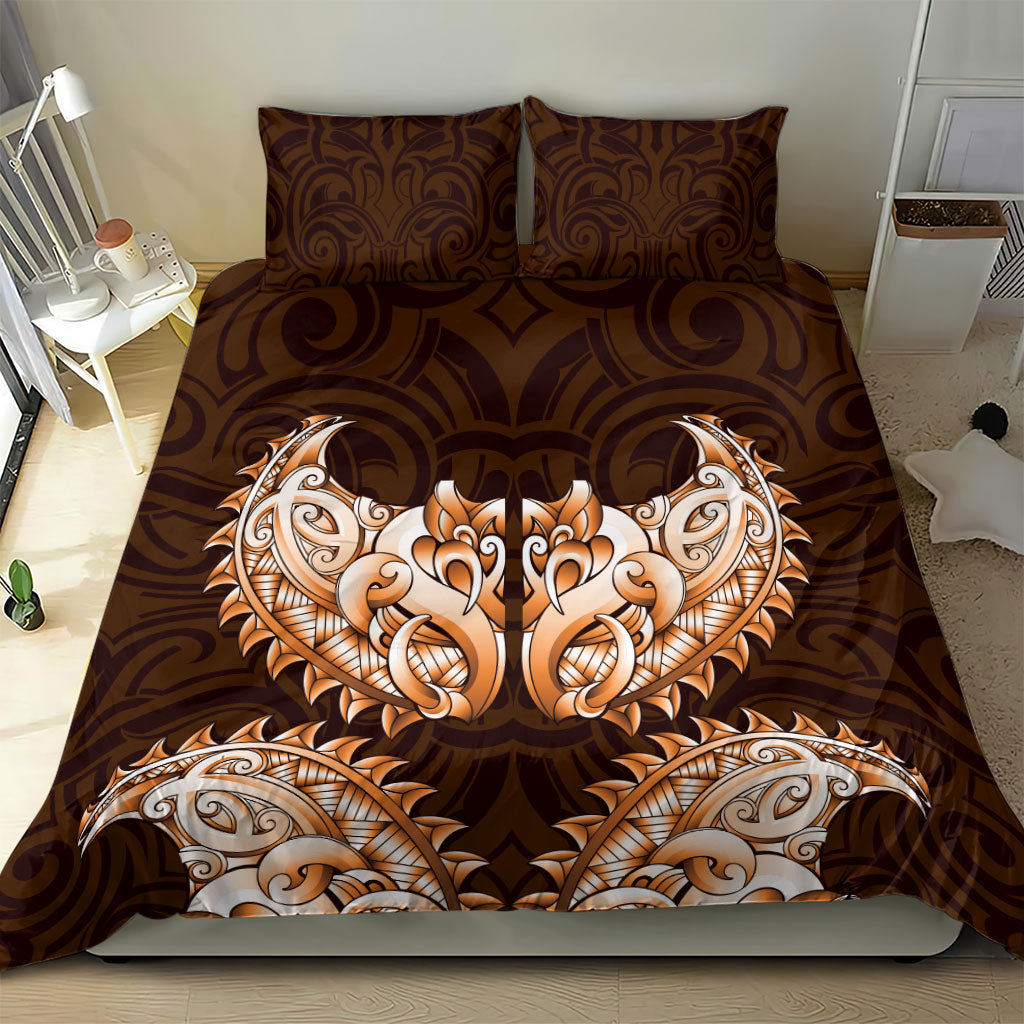 New Zealand Ta Moko Bedding Set Aotearoa Maori Chest Tattoo Orange