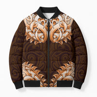 New Zealand Ta Moko Bomber Puffer Jacket Aotearoa Maori Chest Tattoo Orange