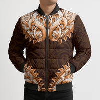 New Zealand Ta Moko Bomber Puffer Jacket Aotearoa Maori Chest Tattoo Orange