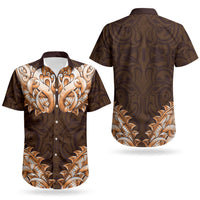 New Zealand Ta Moko Couples Matching Off The Shoulder Long Sleeve Dress and Hawaiian Shirt Aotearoa Maori Chest Tattoo Orange