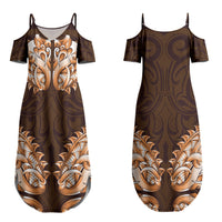 New Zealand Ta Moko Couples Matching Summer Maxi Dress and Hawaiian Shirt Aotearoa Maori Chest Tattoo Orange