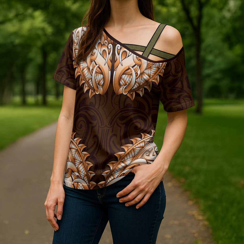 New Zealand Ta Moko Cross Shoulder Shirt Aotearoa Maori Chest Tattoo Orange