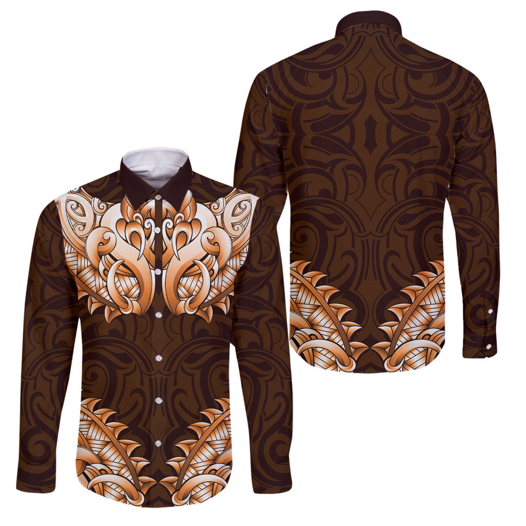 New Zealand Ta Moko Family Matching Summer Maxi Dress and Hawaiian Shirt Aotearoa Maori Chest Tattoo Orange
