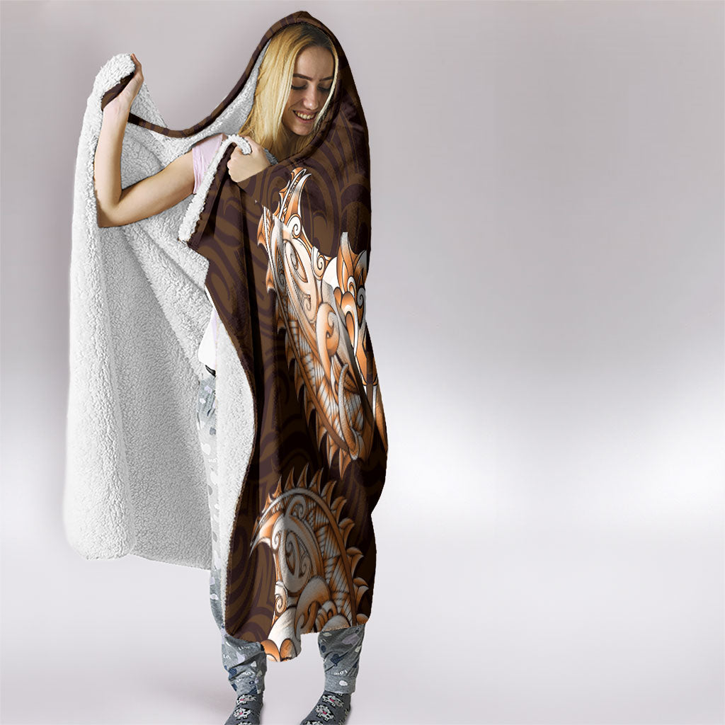 New Zealand Ta Moko Hooded Blanket Aotearoa Maori Chest Tattoo Orange