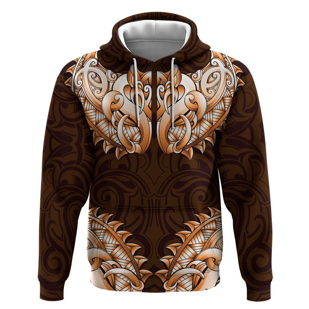 New Zealand Ta Moko Hoodie Aotearoa Maori Chest Tattoo Orange