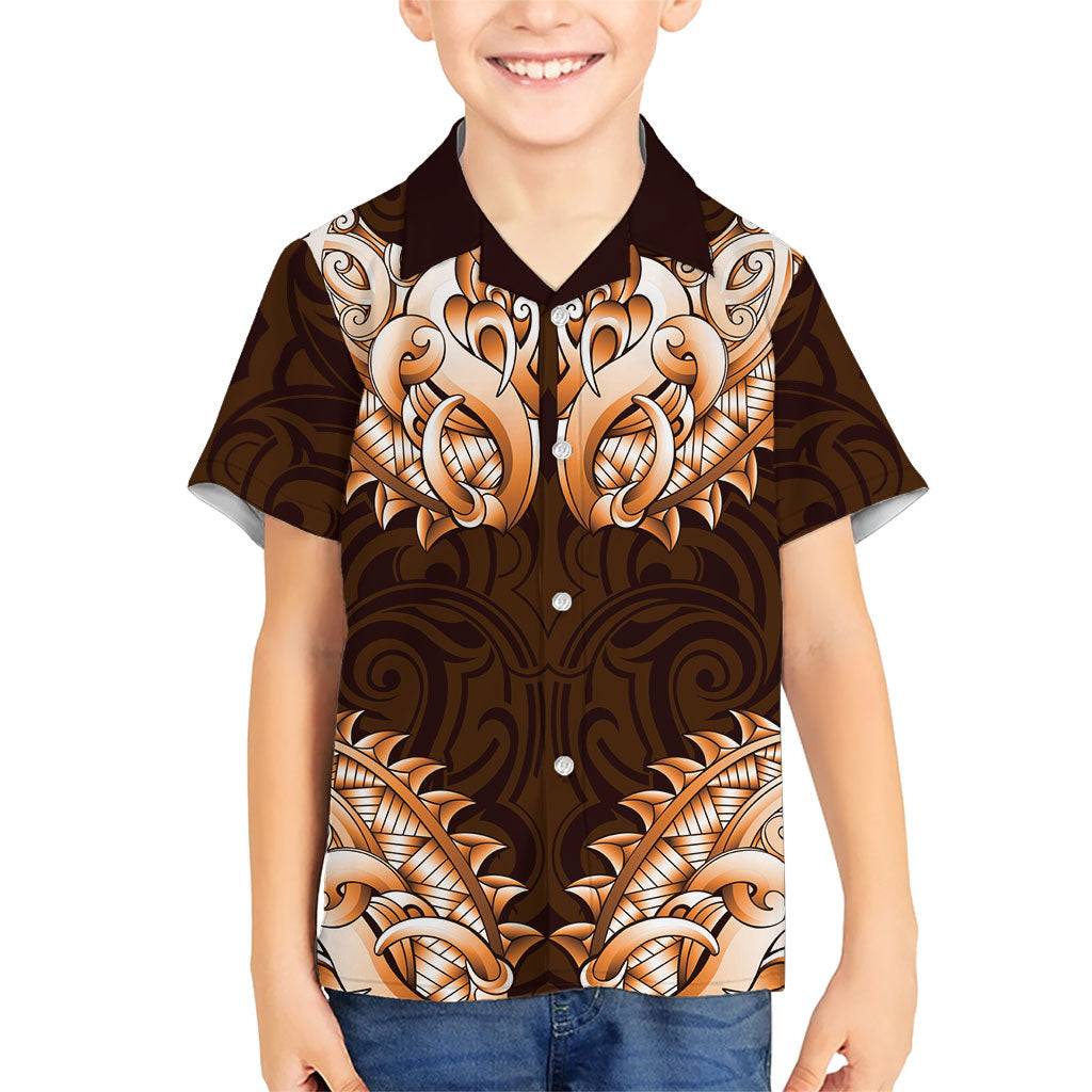New Zealand Ta Moko Kid Hawaiian Shirt Aotearoa Maori Chest Tattoo Orange
