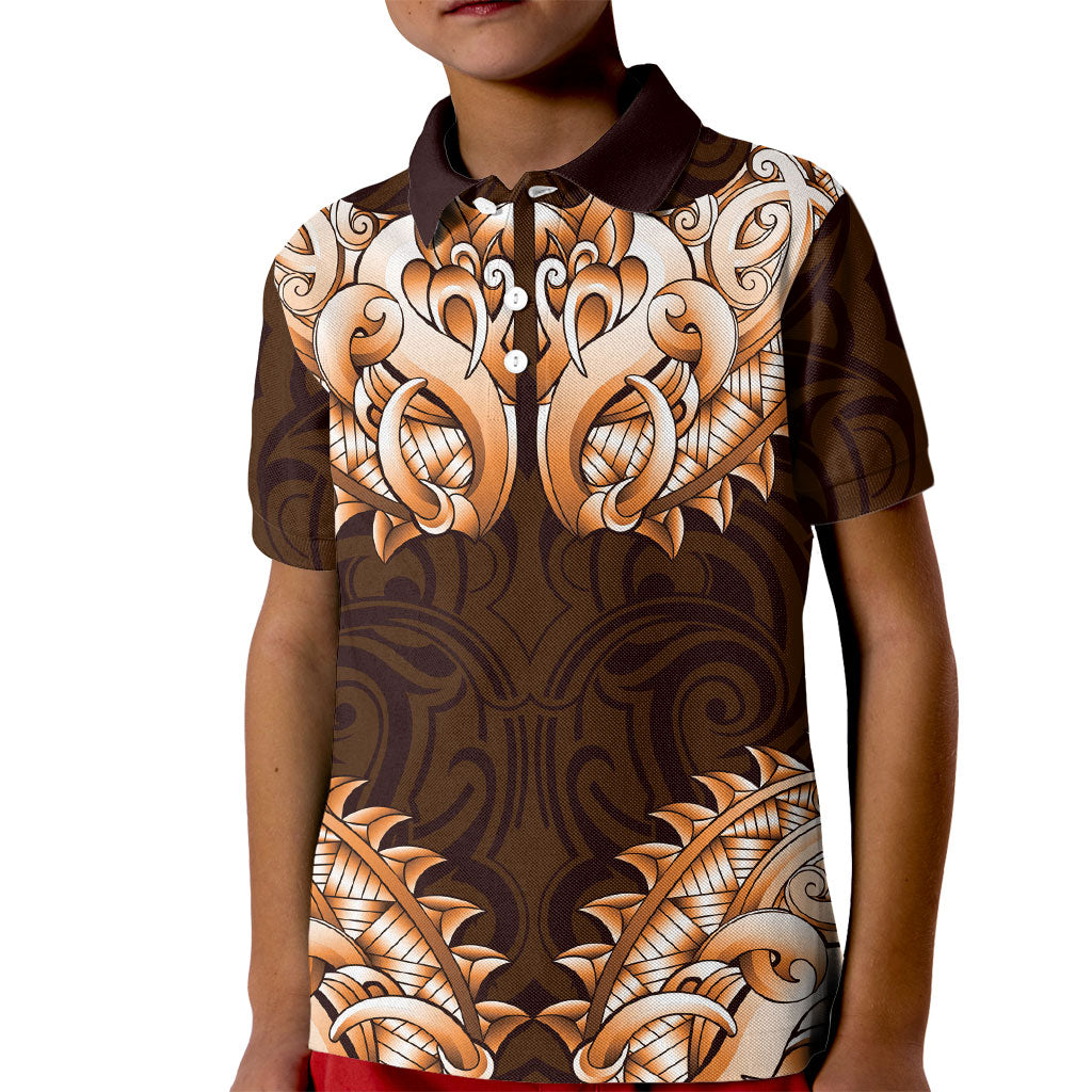 New Zealand Ta Moko Kid Polo Shirt Aotearoa Maori Chest Tattoo Orange