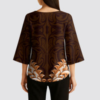 New Zealand Ta Moko Kimono Sleeve Blouse Aotearoa Maori Chest Tattoo Orange