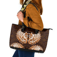 New Zealand Ta Moko Leather Tote Bag Aotearoa Maori Chest Tattoo Orange