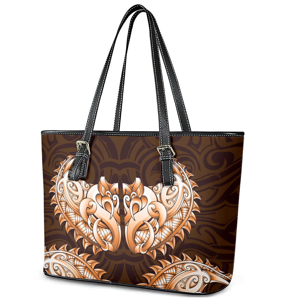 New Zealand Ta Moko Leather Tote Bag Aotearoa Maori Chest Tattoo Orange