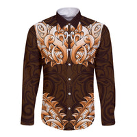 New Zealand Ta Moko Long Sleeve Button Shirt Aotearoa Maori Chest Tattoo Orange