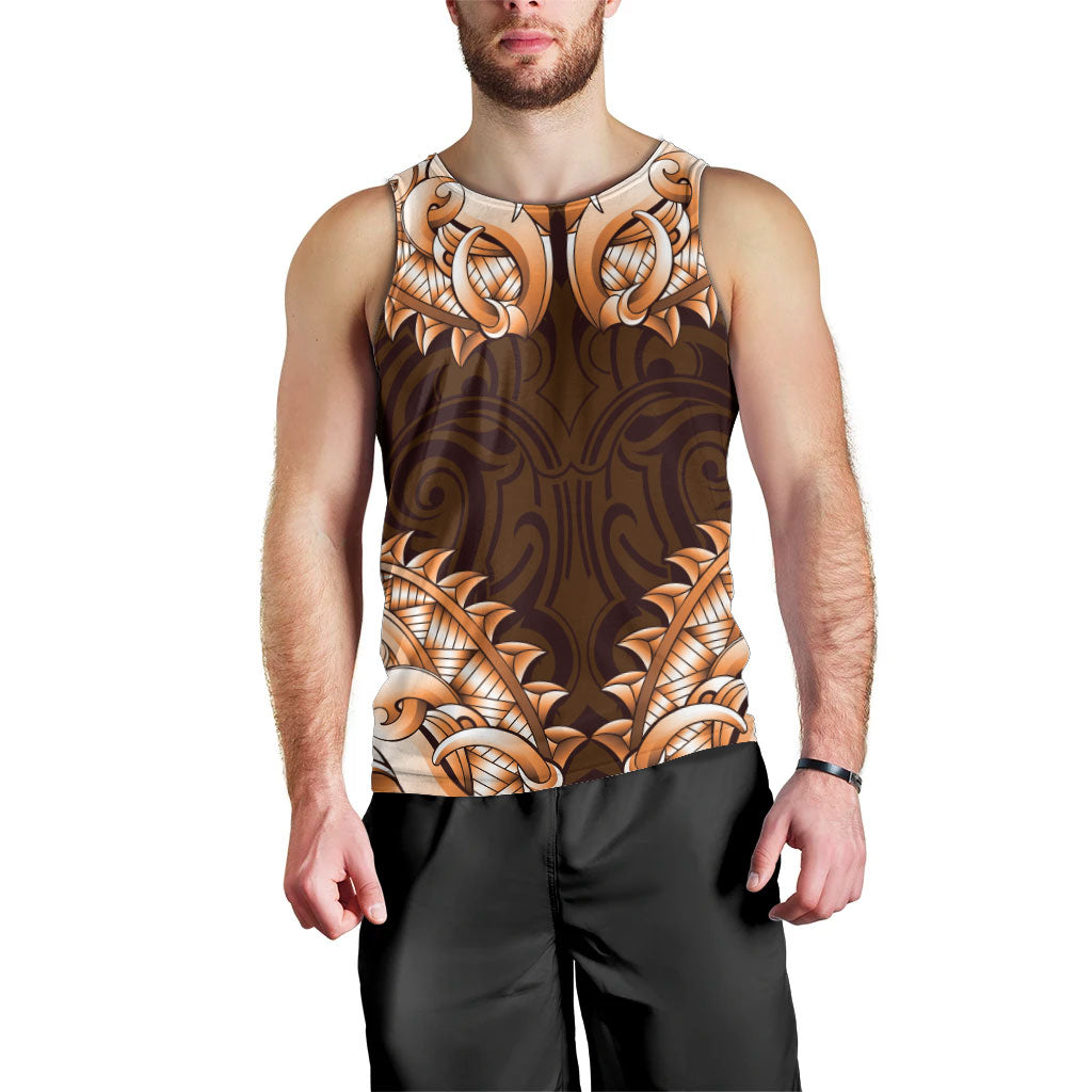 New Zealand Ta Moko Men Tank Top Aotearoa Maori Chest Tattoo Orange