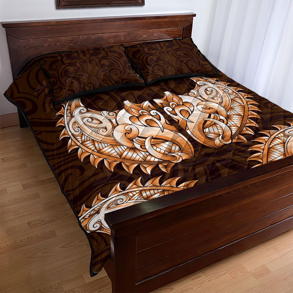 New Zealand Ta Moko Quilt Bed Set Aotearoa Maori Chest Tattoo Orange