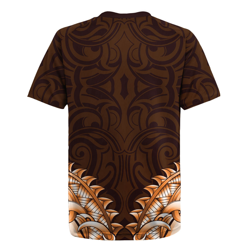 New Zealand Ta Moko Rugby Jersey Aotearoa Maori Chest Tattoo Orange