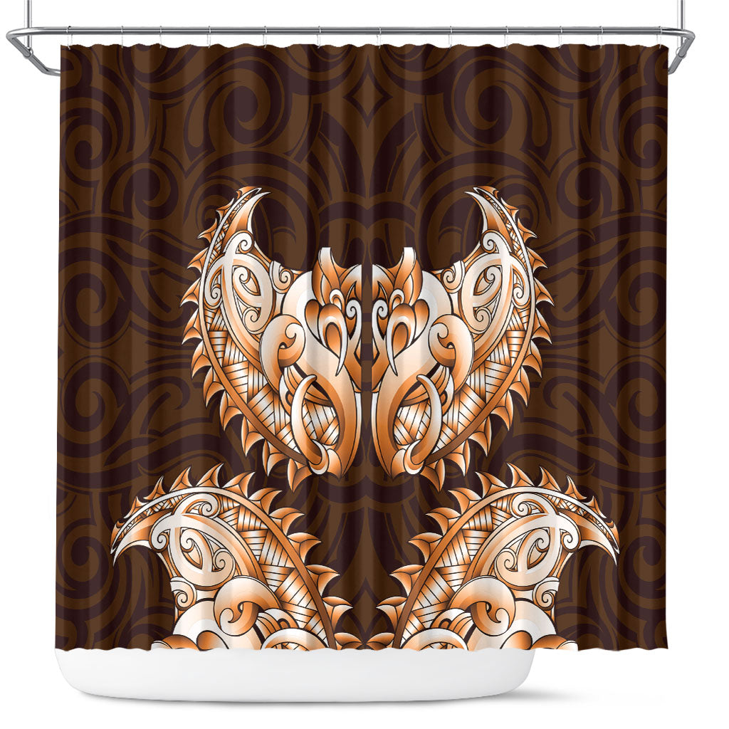 New Zealand Ta Moko Shower Curtain Aotearoa Maori Chest Tattoo Orange
