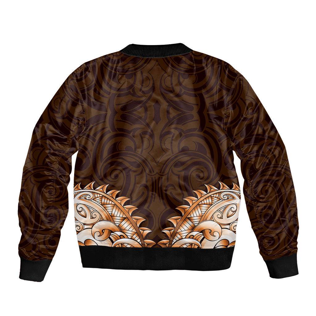 New Zealand Ta Moko Sleeve Zip Bomber Jacket Aotearoa Maori Chest Tattoo Orange