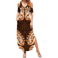 New Zealand Ta Moko Summer Maxi Dress Aotearoa Maori Chest Tattoo Orange