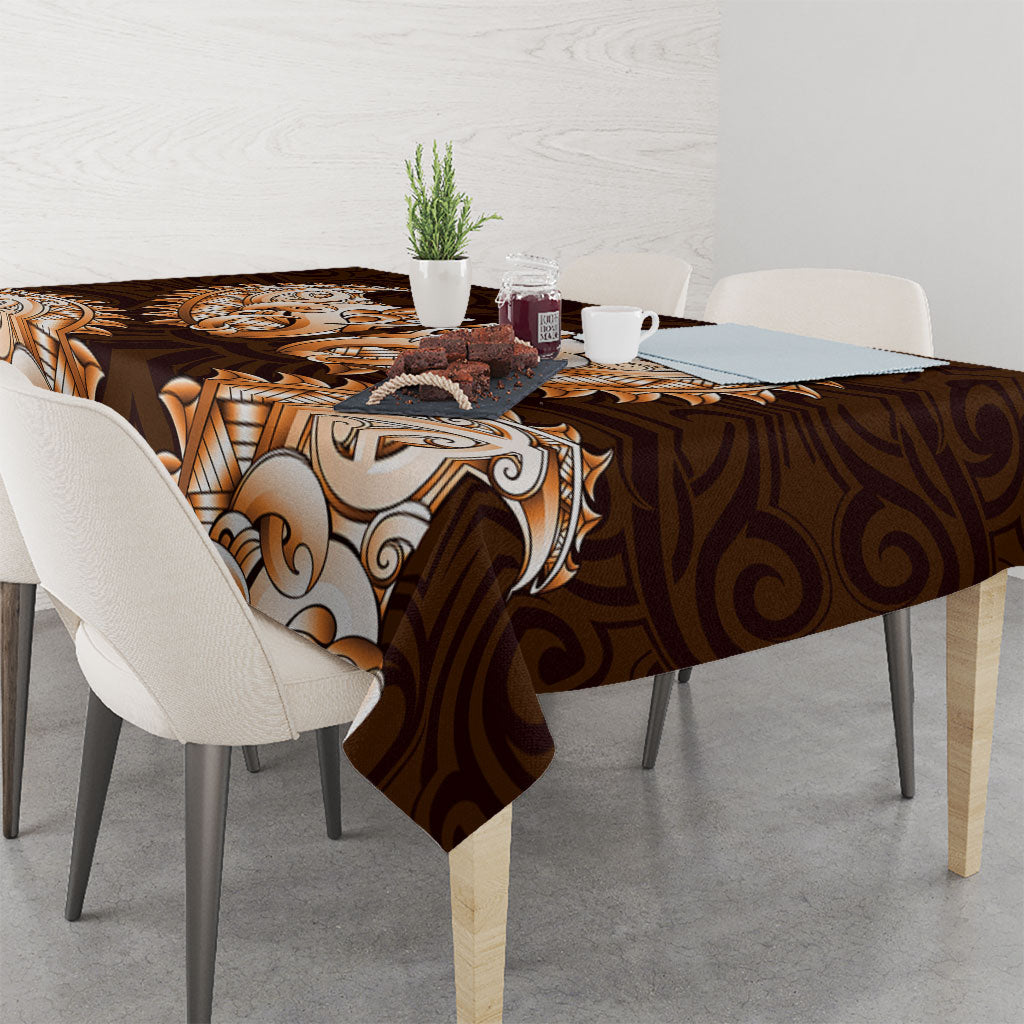 New Zealand Ta Moko Tablecloth Aotearoa Maori Chest Tattoo Orange
