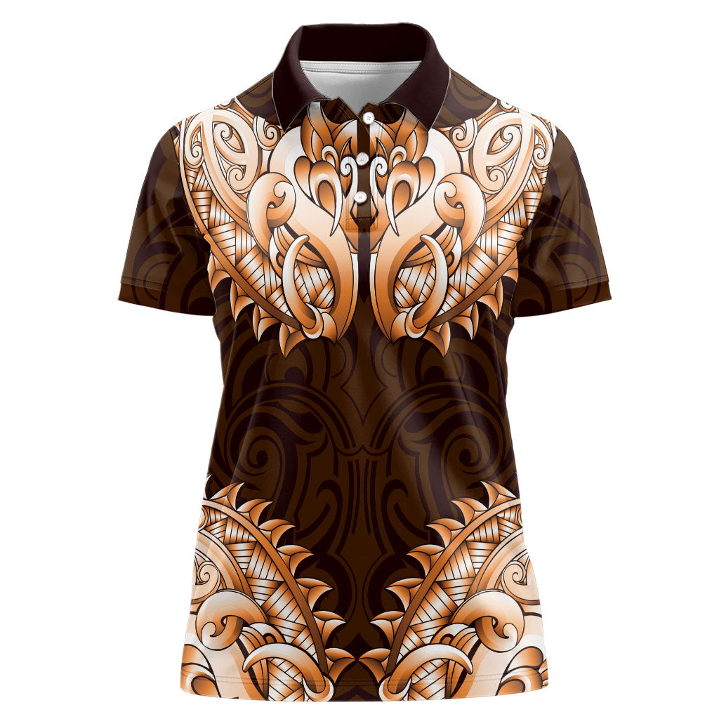 New Zealand Ta Moko Women Polo Shirt Aotearoa Maori Chest Tattoo Orange