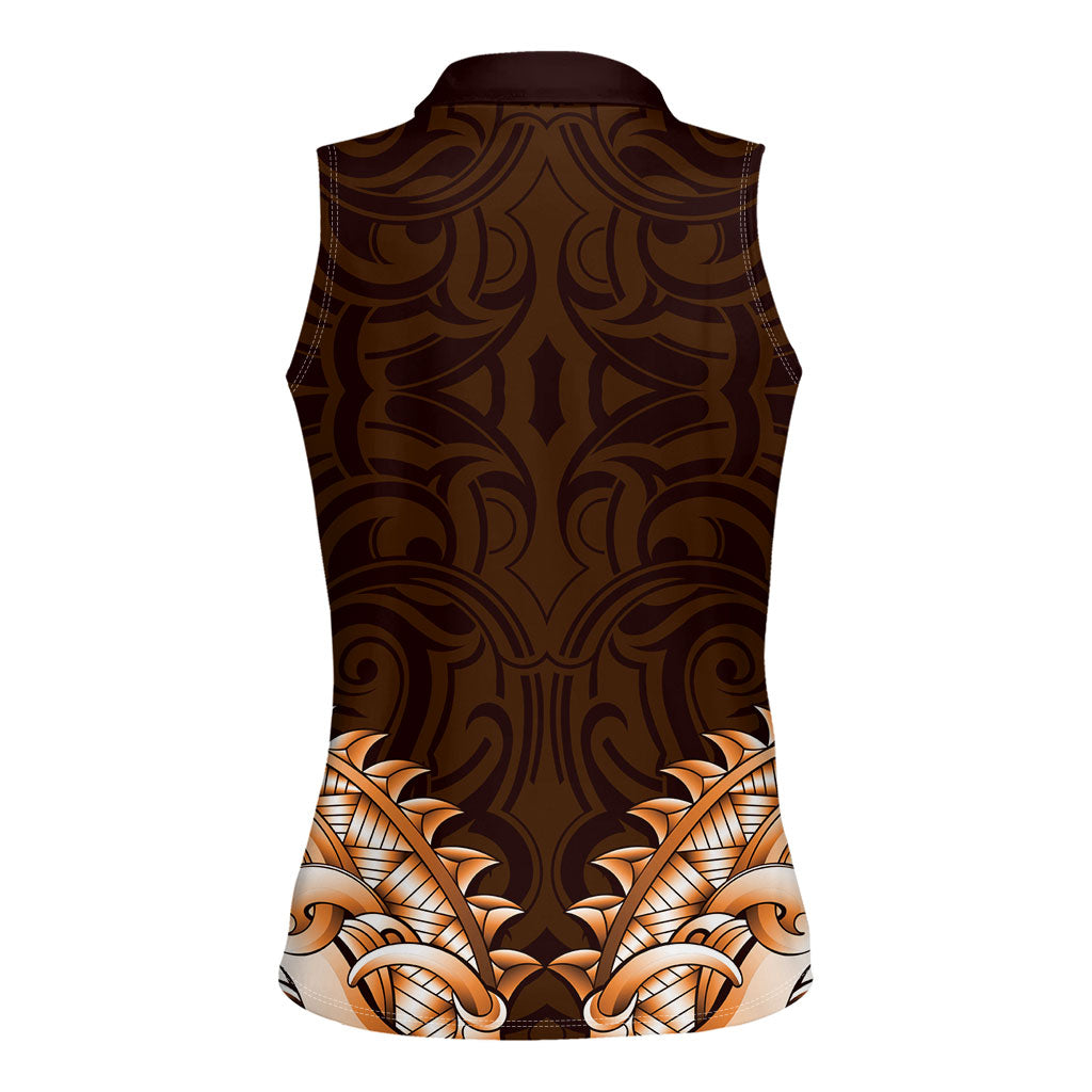 New Zealand Ta Moko Women Sleeveless Polo Shirt Aotearoa Maori Chest Tattoo Orange